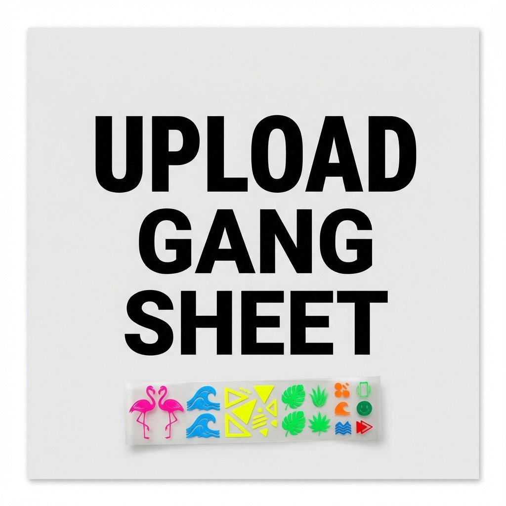 Upload gang sheet button for custom DTF printing with colorful design icons